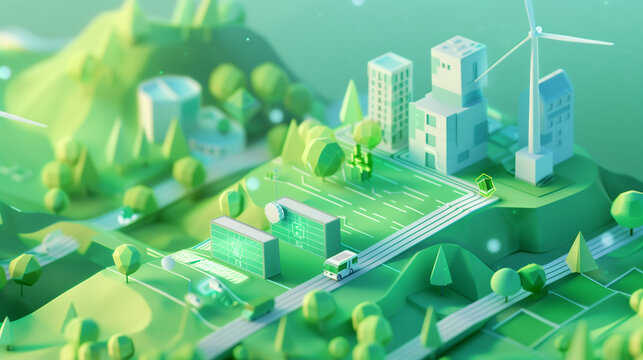 vector of clean linking renewable sources to homes and electric vehicles on green background