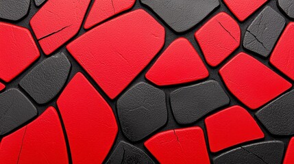 Textured Abstract Surface of Black and Red Tiles with Glossy Finish