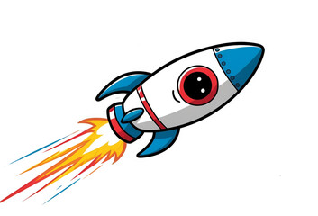 白バックにかわいいロケットのイラスト