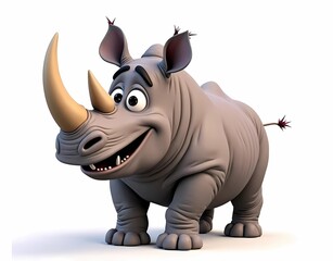 Fototapeta premium cartoon illustration of a rhinoceros isolated on white background. Illustration AI