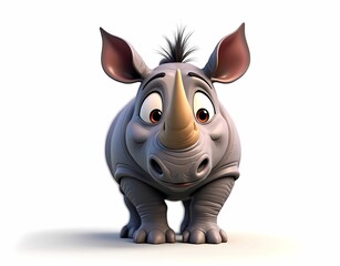 Fototapeta premium Front view of an illustration of a rhinoceros isolated on a white background. Generate AI