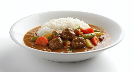 Delicious japanese curry rice with meatballs and vegetables recipe for home cooking and meal inspiration