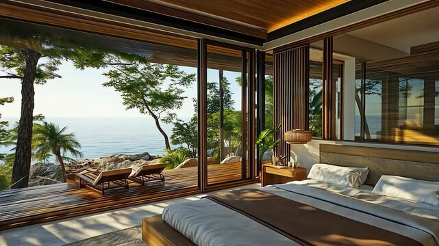 Luxurious bedroom with ocean views