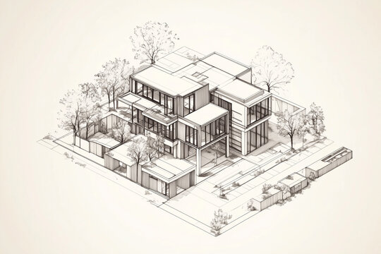 Sketch drawing of a simple house on white background