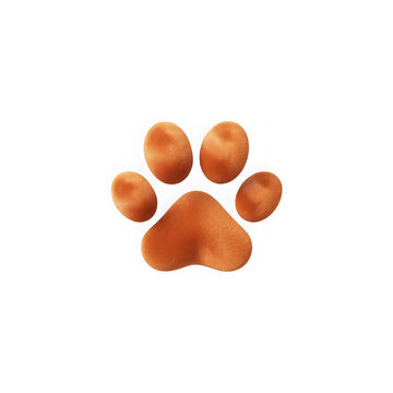 Fluffy orange paw print isolated on transparent background