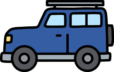 A navy hand-drawn SUV with a roof rack. Great for outdoor, adventure, or family travel content.