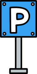 A hand-drawn blue parking sign with a clear 'P' symbol. Perfect for transportation, traffic, and urban design projects.