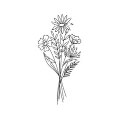 Flower bouquet. Wildflower bouquet vector.. Hand drawn flower, wild plant, botanical vector illustration