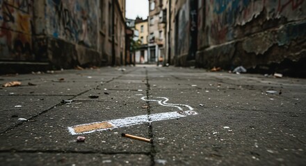 Urban Graffiti Art of a Cigarette on a City Alley Floor