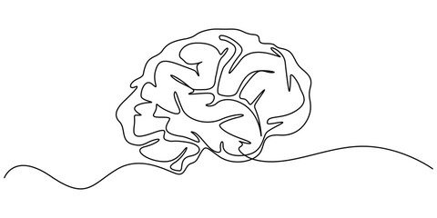brain continuous one line drawing, Continuous one line drawing of human brain. Hand drawn minimalism style. brain line art vector illustration, Human brain continuous one line drawing. Hand drawn.