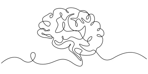 brain continuous one line drawing, Continuous one line drawing of human brain. Hand drawn minimalism style. brain line art vector illustration, Human brain continuous one line drawing. Hand drawn.