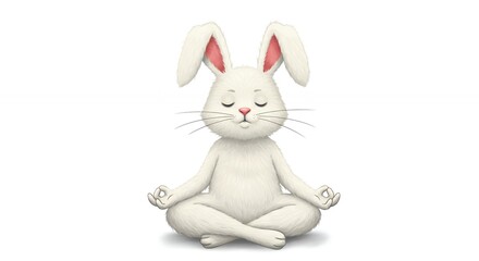 Fototapeta premium Peaceful white rabbit meditating illustration