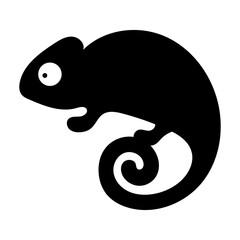 Stylized silhouette of a chameleon with a curled tail against white background