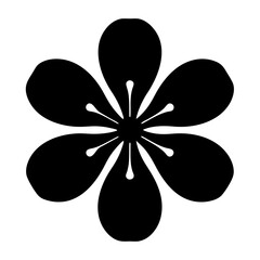 Simple Six Petal Flower Silhouette Design in Black and White Graphics