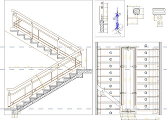 vector illustration sketch silhouette design detail plan and section of house stairs with scale size 