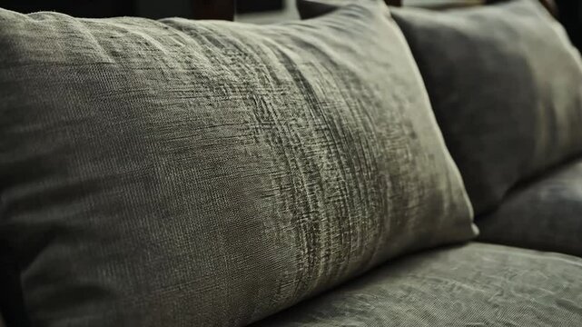 Close-up of gray textured fabric cushions