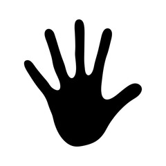 Obraz premium Black silhouette of a hand with five fingers on a white background