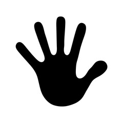 Simple black hand silhouette on white background with visible fingers and palm