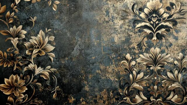 Dark, textured background with gold floral damask pattern