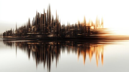 Obraz premium Futuristic High-Tech Skyline with Energy Beams on Isolated Background