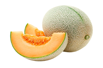 a cantaloupe and a half of a melon