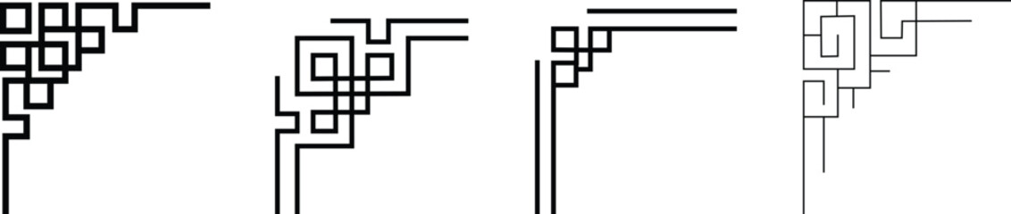 Chinese frame decorative corner icon set isolated with transparent backgrounds design for your text or image, borders divider, labels, certificate completion template elements, photo framed minimalist