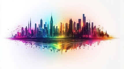 Fototapeta premium Glowing Skyline with Digital Patterns and Sleek Design on White Background
