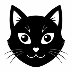 Black cat face icon on white background. 