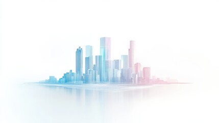 Fototapeta premium High-Tech Digital Skyline with Glowing Structures on White Background