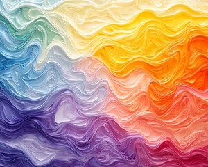 Textured waves flow in vibrant, blended rainbow hues, oil paint style