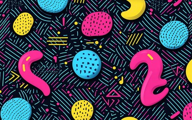Vibrant 2022 themed abstract pattern with colorful shapes and geometric lines on a dark background