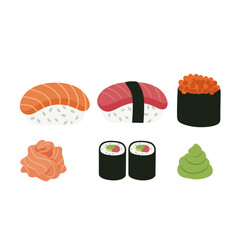 Sushi Set Illustration: Salmon, Tuna, Roe, and Maki