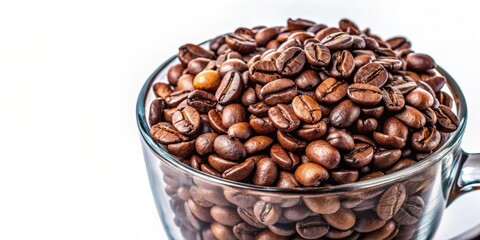 A detailed shot of a cup filled with coffee beans