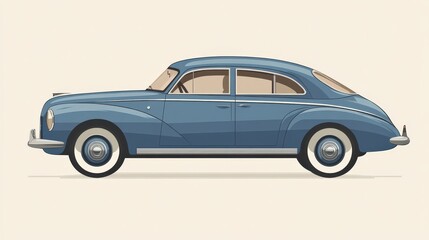 Fototapeta premium Minimalist Vector Sedan with Geometric Wheels in Isolated Background