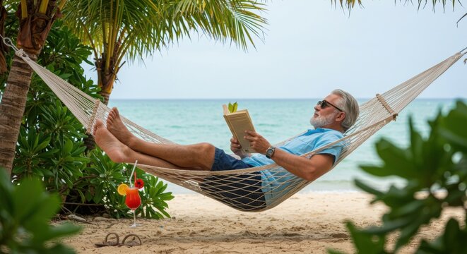 Man relaxing in hammock beach vacation