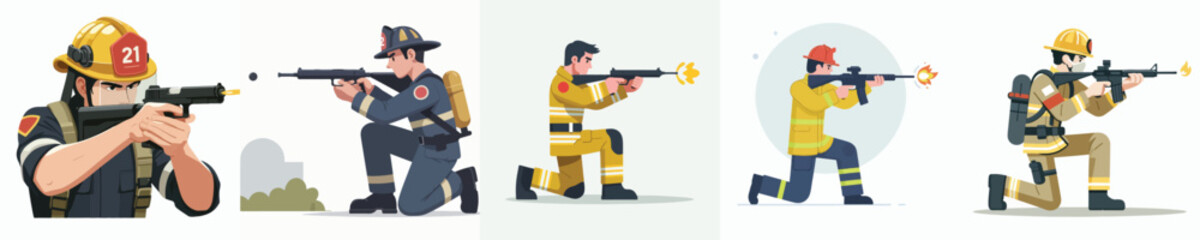 firefighter character vector practicing shooting