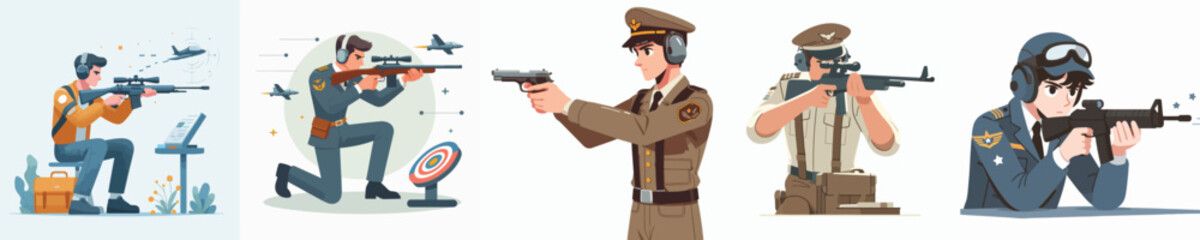 pilot character vector practicing shooting