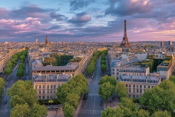 Fototapeta premium Paris Skyline Sunset Panorama View