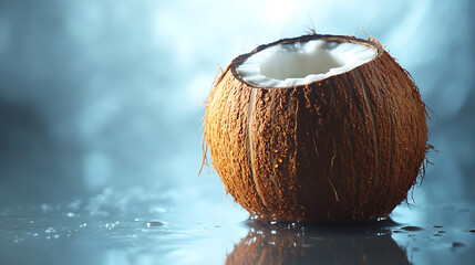 Fototapeta premium Fresh Coconut in Tropical Paradise: Natural, Refreshing, and Healthy Vibes