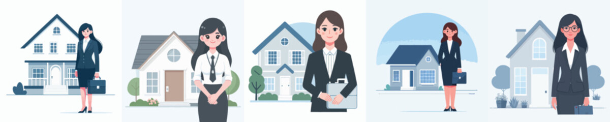 secretary vector standing in front of house