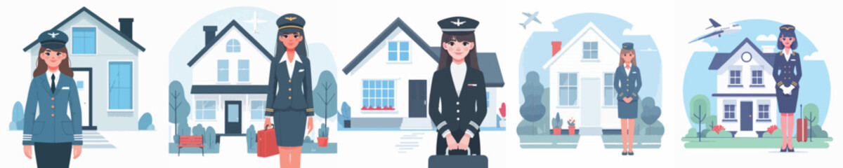 vector flight attendant standing in front of house