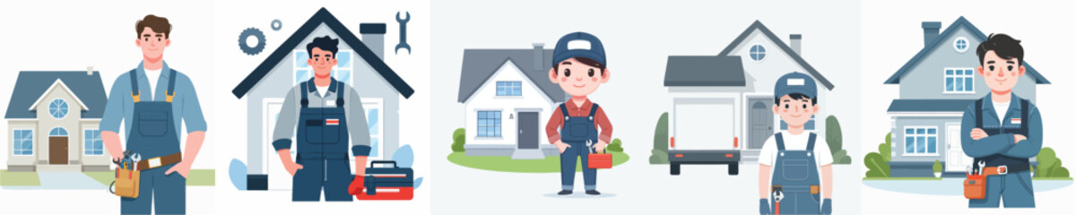 vector mechanic standing in front of house