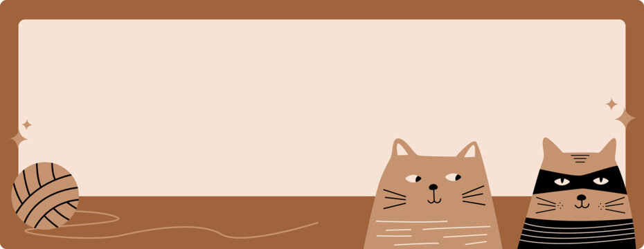 Kawai cat nametag label frame for school, kids, stationery label. Kitty, adorable, animal, pet illustration. Vector isolated.