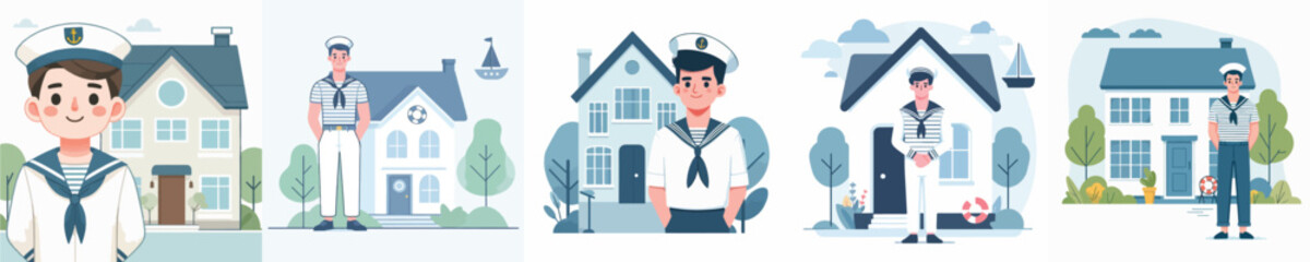 sailor vector standing in front of house