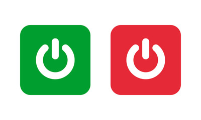 green power on and red power off solid square icons, start stop vector buttons, switch on off pictogram