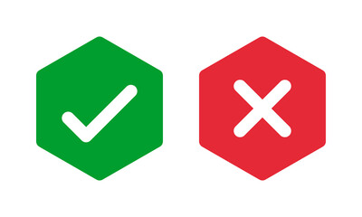 Fototapeta premium green check and red cross symbols, octagonal solid signs