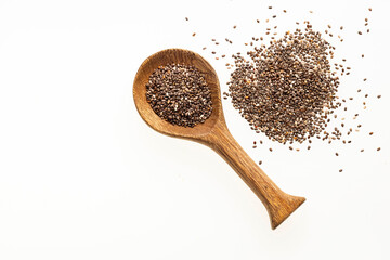 Nutrient chia seeds in the spoon - Salvia hispanica
