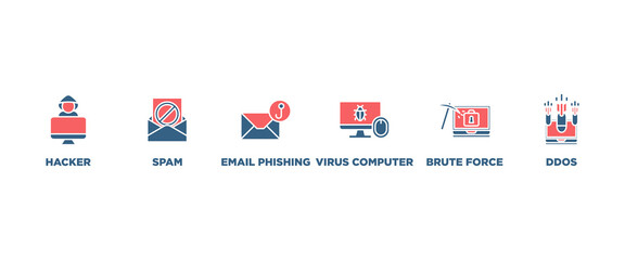 Cyber crime banner web icon vector illustration concept with icon of hacker, spam, email phishing, virus computer, ddos, brute force, trojan