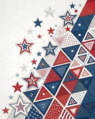 Obraz premium “Vertical geometric background with layered triangles and stars in patriotic colors, abstract and dynamic pattern for modern branding or festive graphics” 