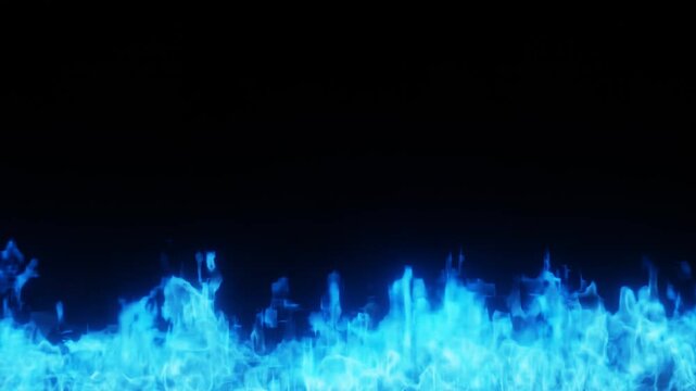 3d rendering of blue fire effect animation on dark background